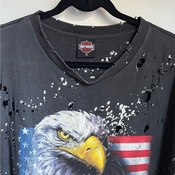 Harley Davidson Symbols of Freedom Vintage Custom Bleach Dyed Shirt - Picture 2 of 3